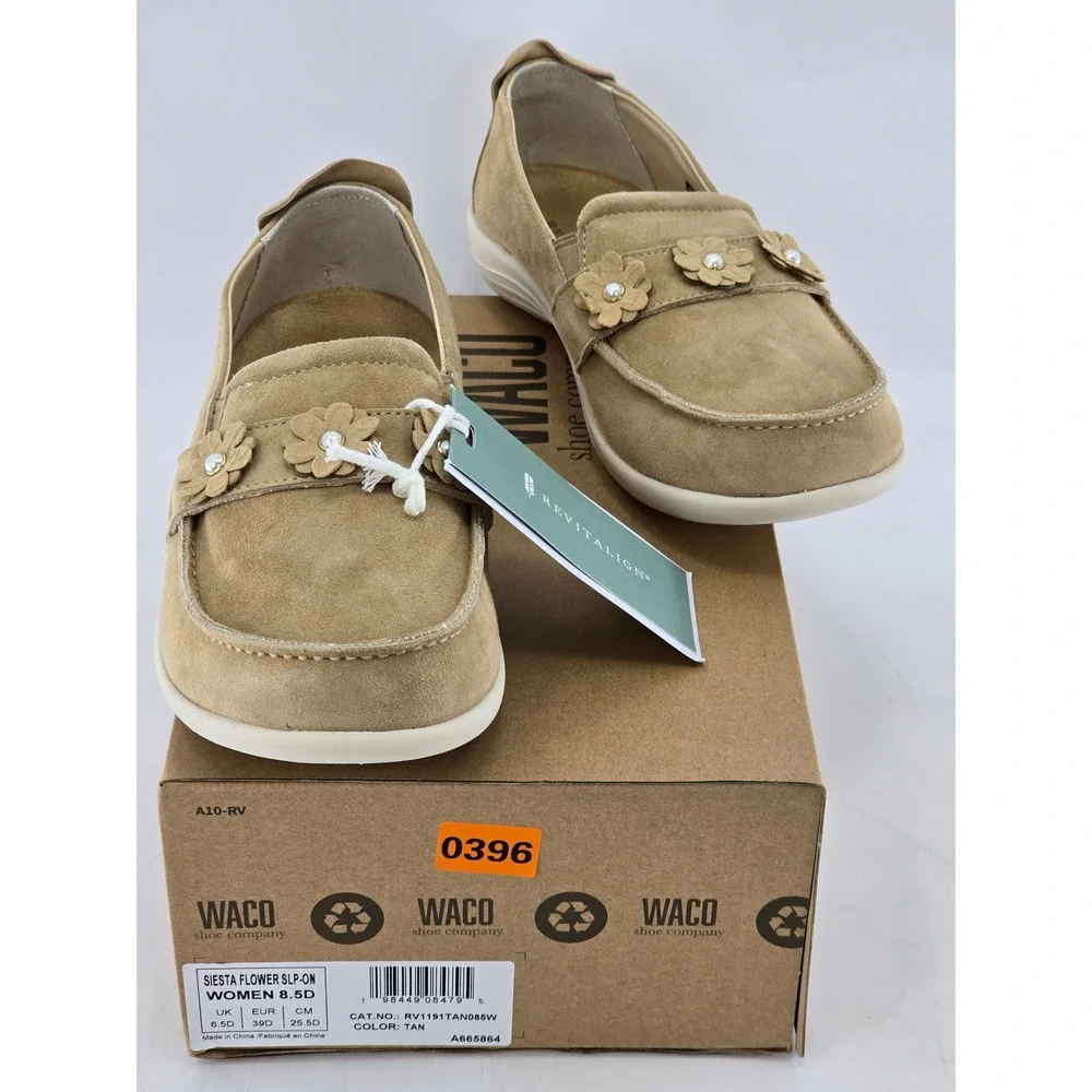Revitalign Siesta Flower Slip-On Women 8.5D Tan Suede Loafers -New